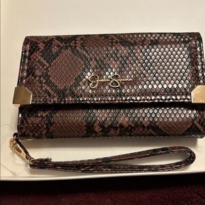 Jessica Simpson Black and Brown Snake Print Wristlet/Wallet with gold hardware